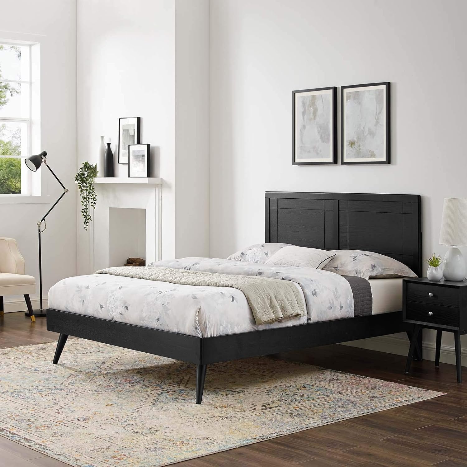 Modway Marlee Wood Queen Platform Bed in Black with Splayed Legs