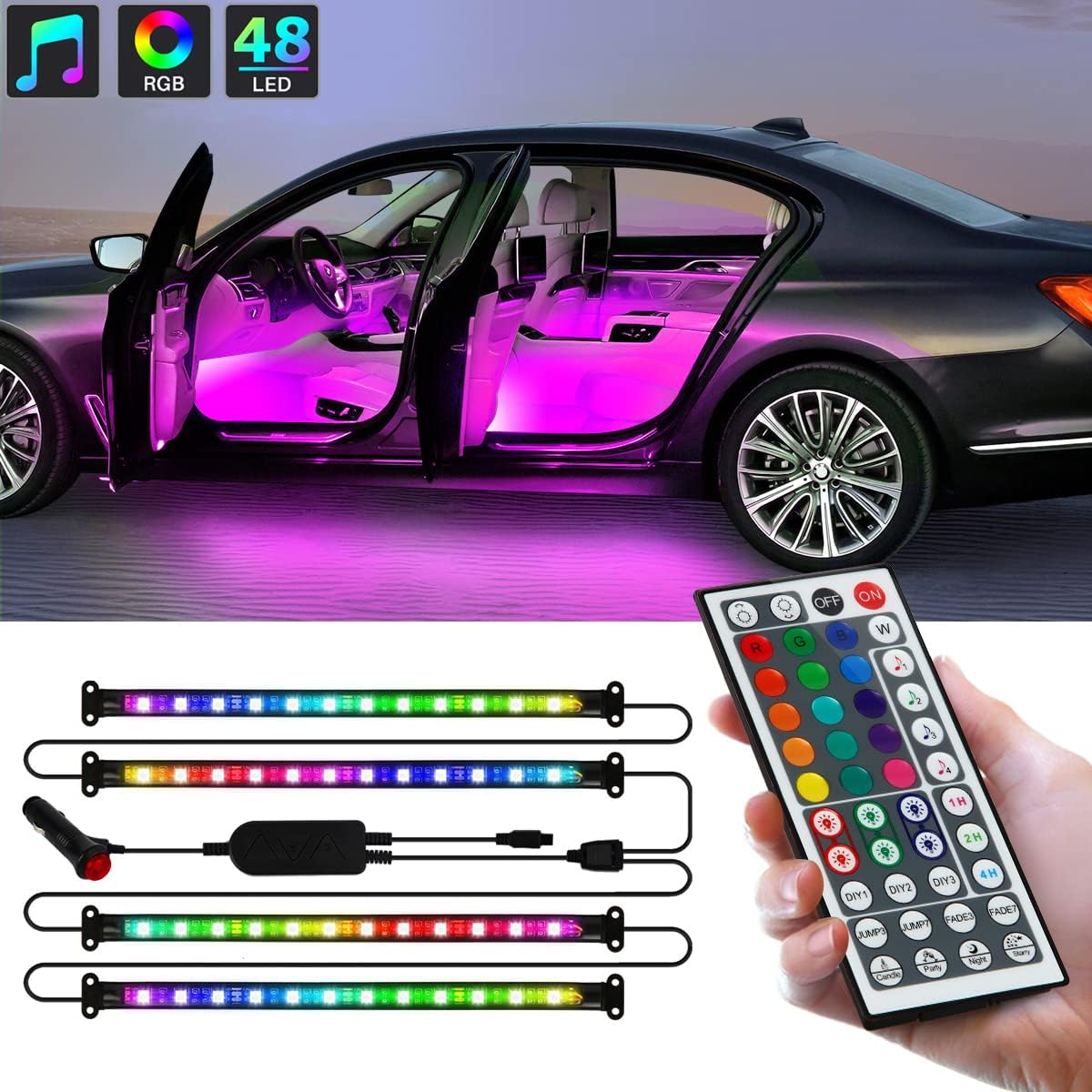 LED Lights for Car, CT CAPETRONIX Clearance Car LED Lights Interior Car Accessories with 2 in 1 Design, 16 Million Colors Music Sync DIY Under Dash Car Lights with Charger, DC 12V