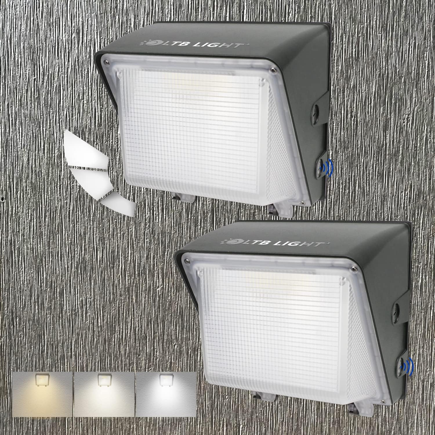 LTBLIGHT 2-Pack LED Wall Pack Lights with Dusk to Dawn Photocell, 3 Watts (80W 60W 40W) and 3 Colors ( 3000K 4000K 5000K) Selectable Commercial Security Wall Lights Outdoor