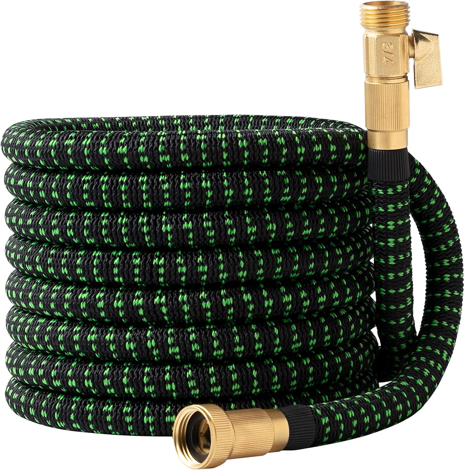 Garden Hose Flexible Expanding Retracting - Green Friendly Home No Kink Expanding Water Hose, Strongest Fabric Multi Latex Core, Solid Brass Fittings, Lightweight Heavy Duty (Black Green 100 FT) Pack of 2
