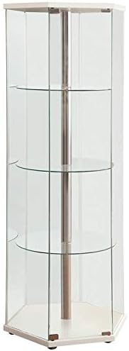 BOWERY HILL Hexagonal 4 Shelf Glass Curio Cabinet Display Case in Black and Chrome