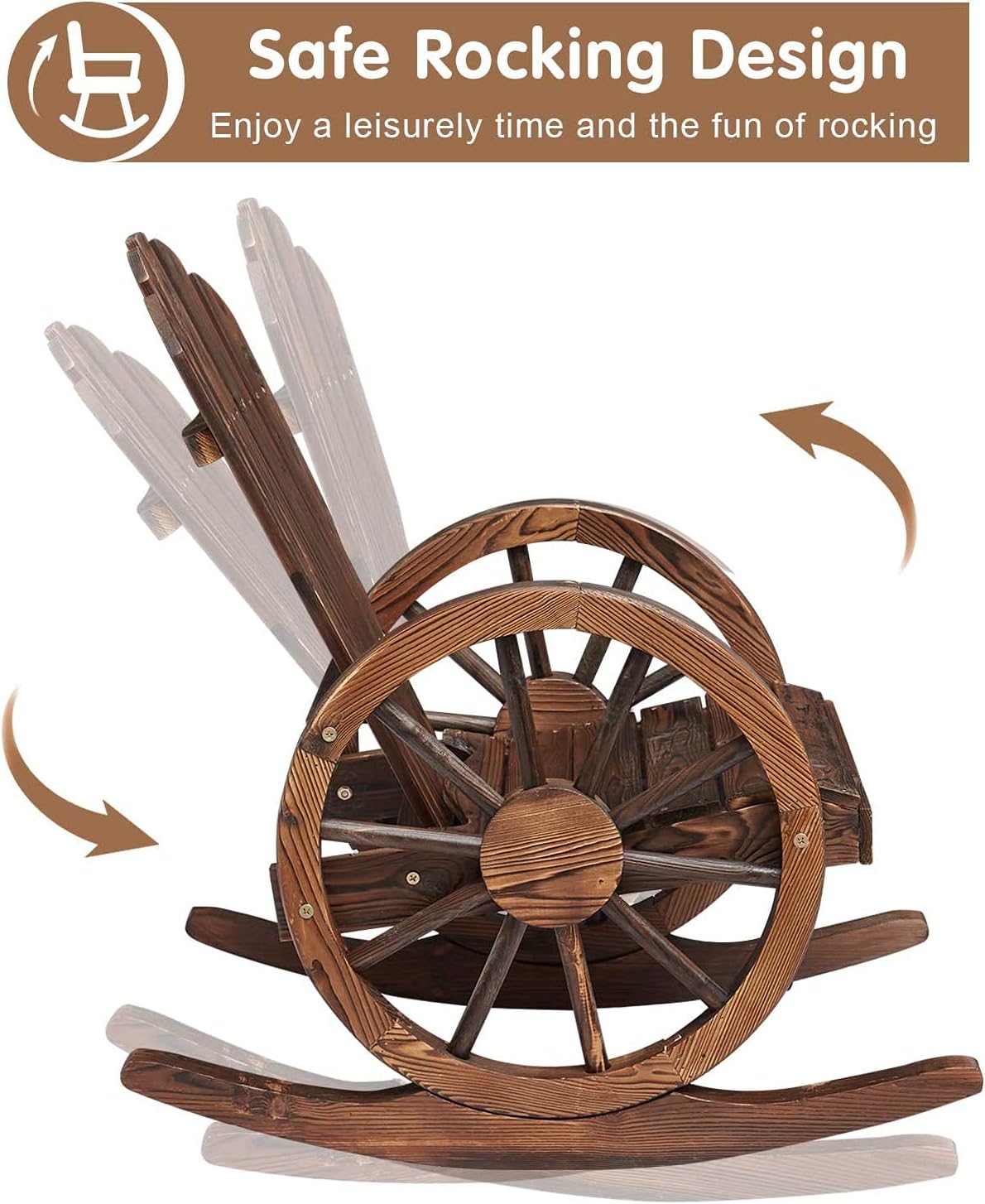 Adirondack&nbsp;Rocking&nbsp;Chair Vintage Wagon Wheel Design Outdoor Furniture for Garden,Patio,Backyard