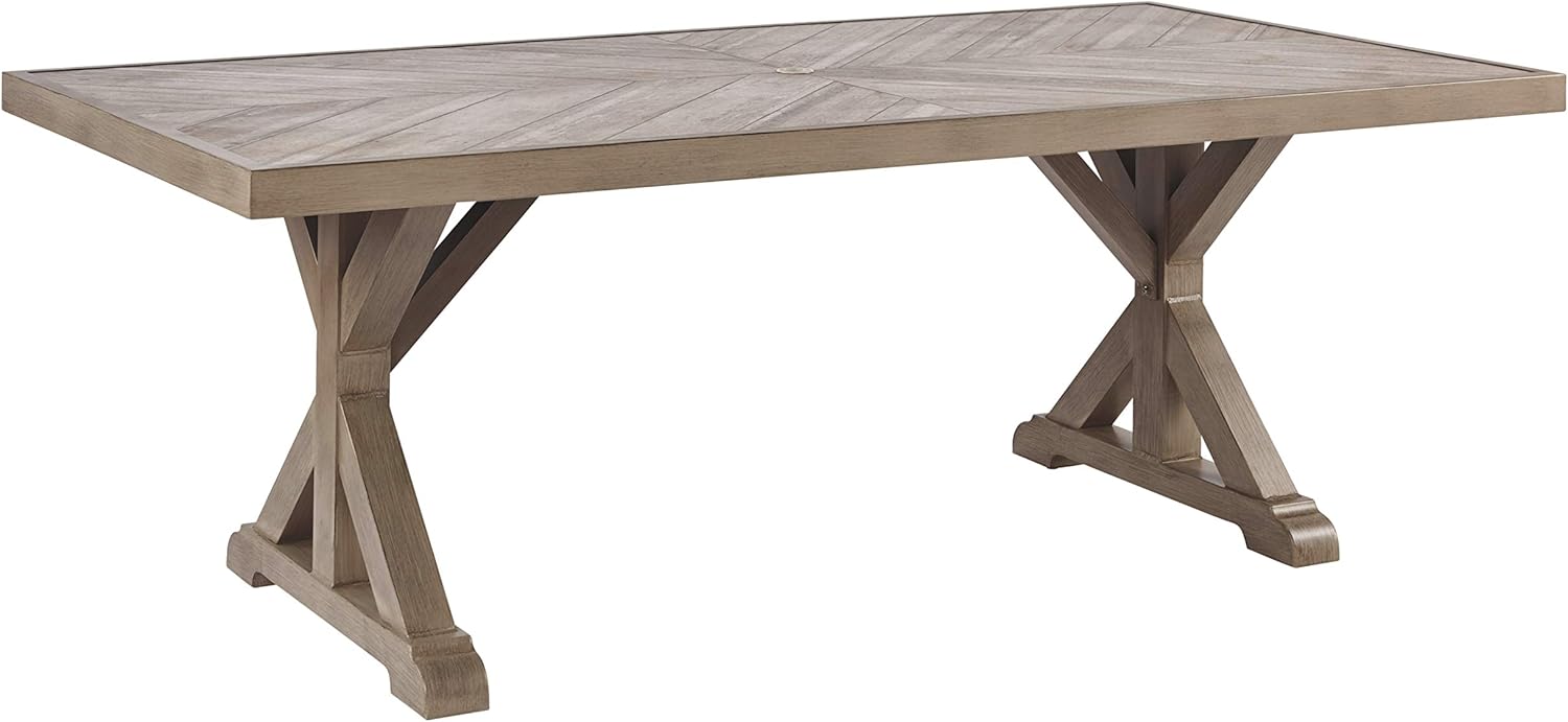 Signature Design by Ashley Beachcroft Modern Farmhouse Outdoor Dining Table with Porcelain Top, Beige
