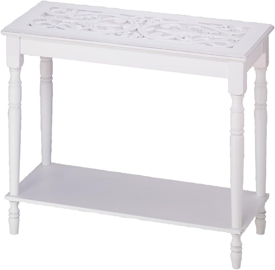 Home Accent White Wood Carved Top Sofa Console Table