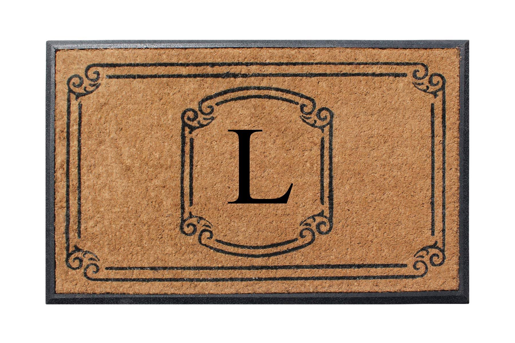 A1 Home Collections A1hc Heavy Duty Single/Double DOOR, Hand-Crafted Black/Beige 30 in. x 48 in. Coir and Rubber Monogrammed L D