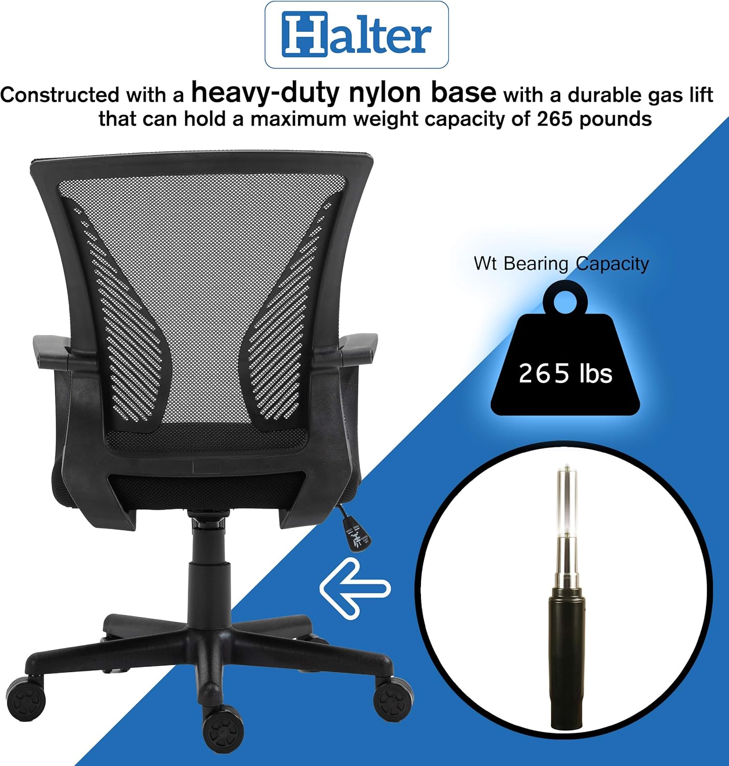 HALTER Desk Chair - Black Gaming Mesh Chair - Adjustable and Comfortable Ergonomic Chair with Armrests and Wing Lumbar Support - Ideal Gaming or Home Office Chair