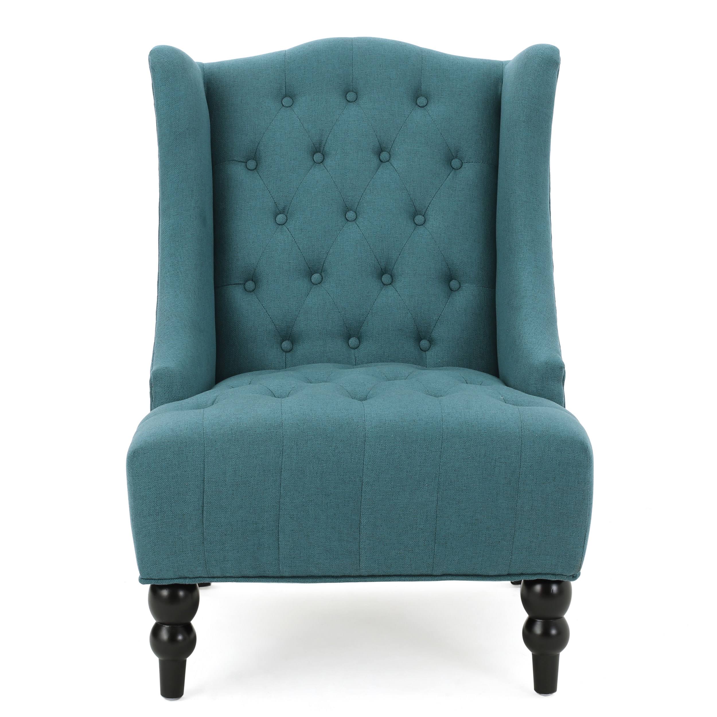Noble House Taylor High-Back Teal Fabric Tufted Club Accent Chair
