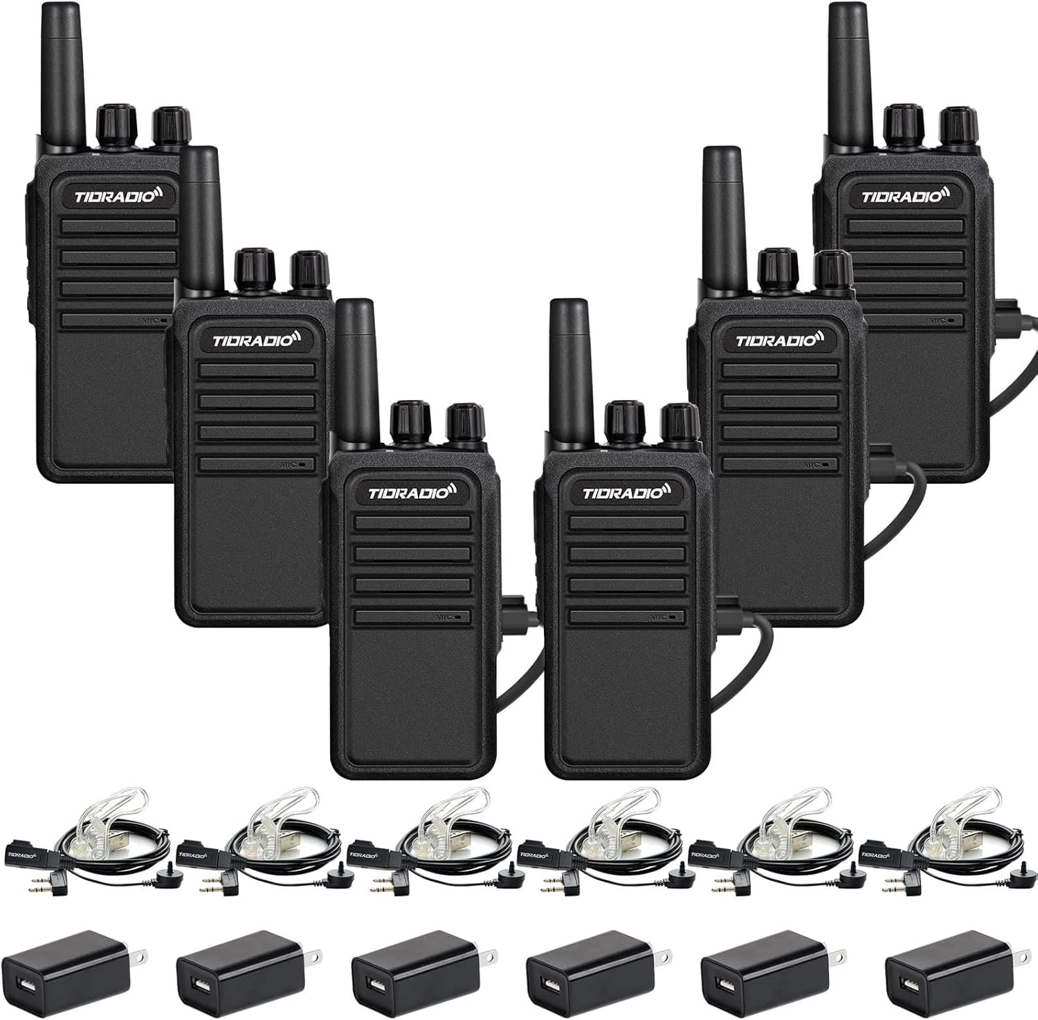 TIDRADIO TD-777S 2200mAh Battery Two Way Radios Long Range Walkie Talkies for Adults for Business 22CH 2 Way Radio Earpiece USB Rechargeable Security Walkie Talkie (6 Pack) Pack of 2