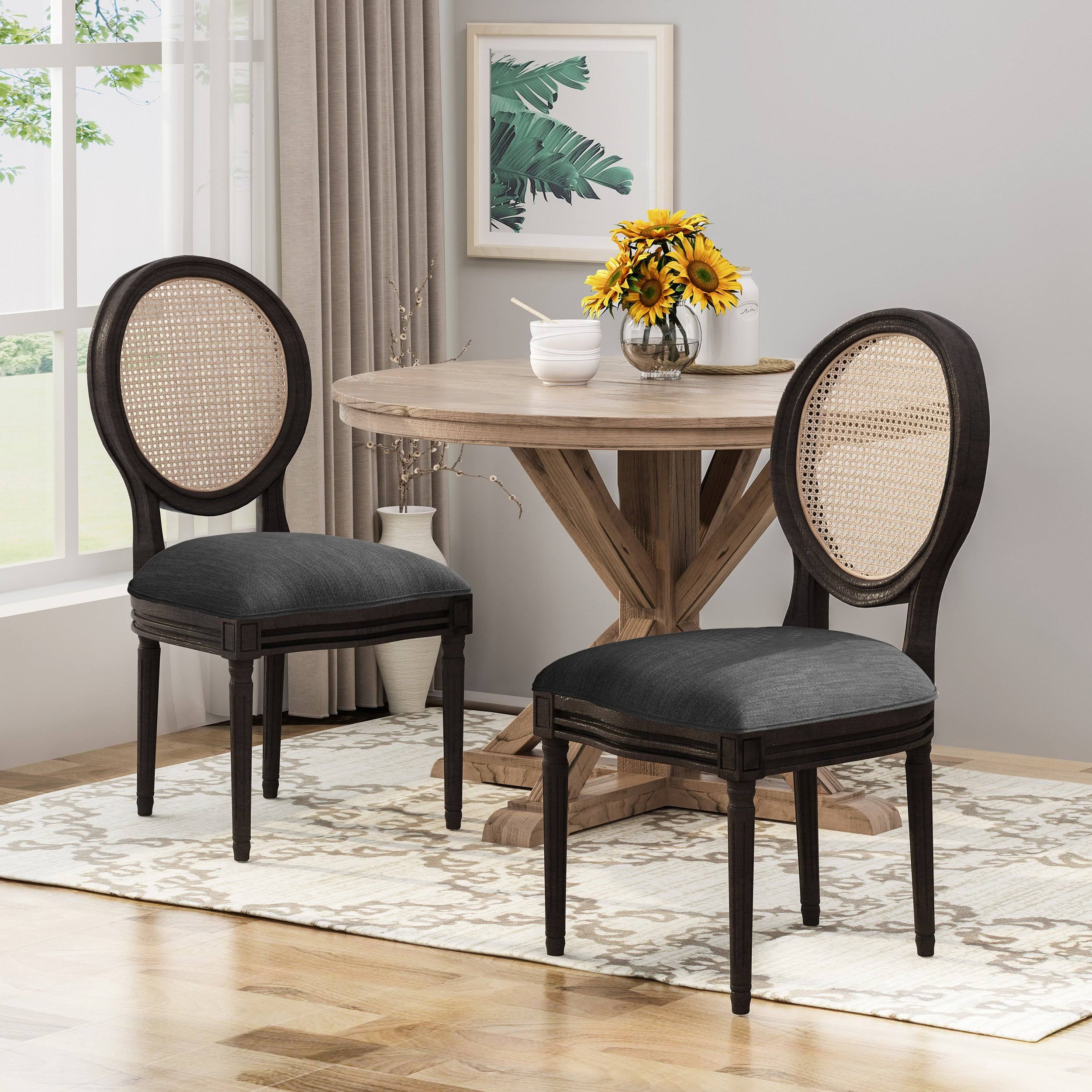 Laney French Style Oval Cane Back Dining Chairs (Set of 2) Charcoal