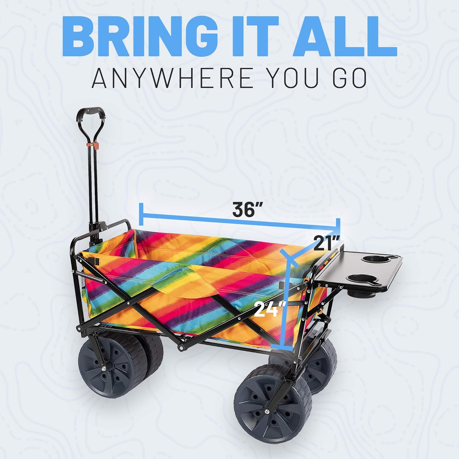 MacSports Collapsible Outdoor Folding Wagon with Side Table, Perfect Beach Wagon for Camping, Concerts, and More &ndash; Rainbow