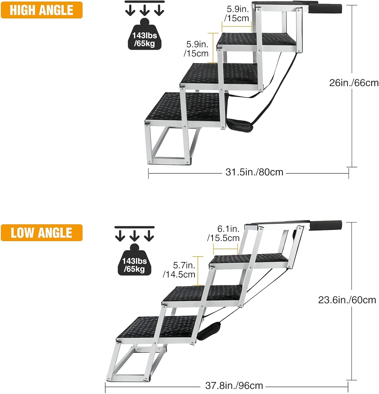 Domaker Dog Stairs for Large Dogs, Foldable Aluminum Lightweight Pet Ramps,Accordion Pet Ladder Dog Car Steps with Non-Slip Surface for High Beds, Trucks, SUV, Supports up to 150 lbs,5/6 Steps Pack of 2