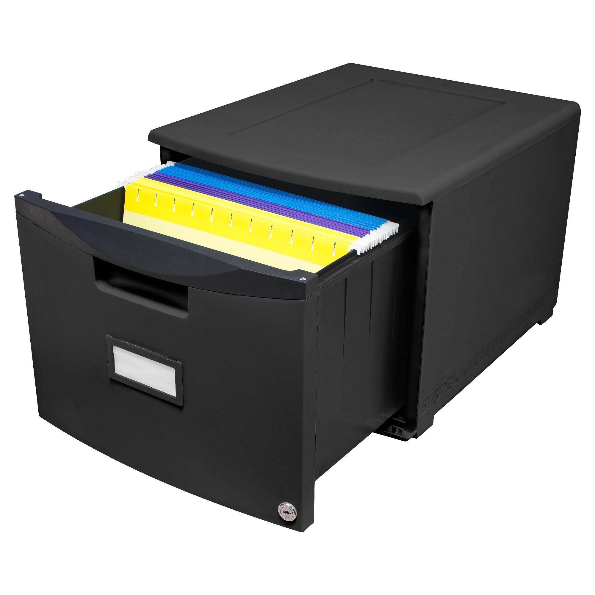 Storex Mini File Cabinet with Lock One Drawer, Black