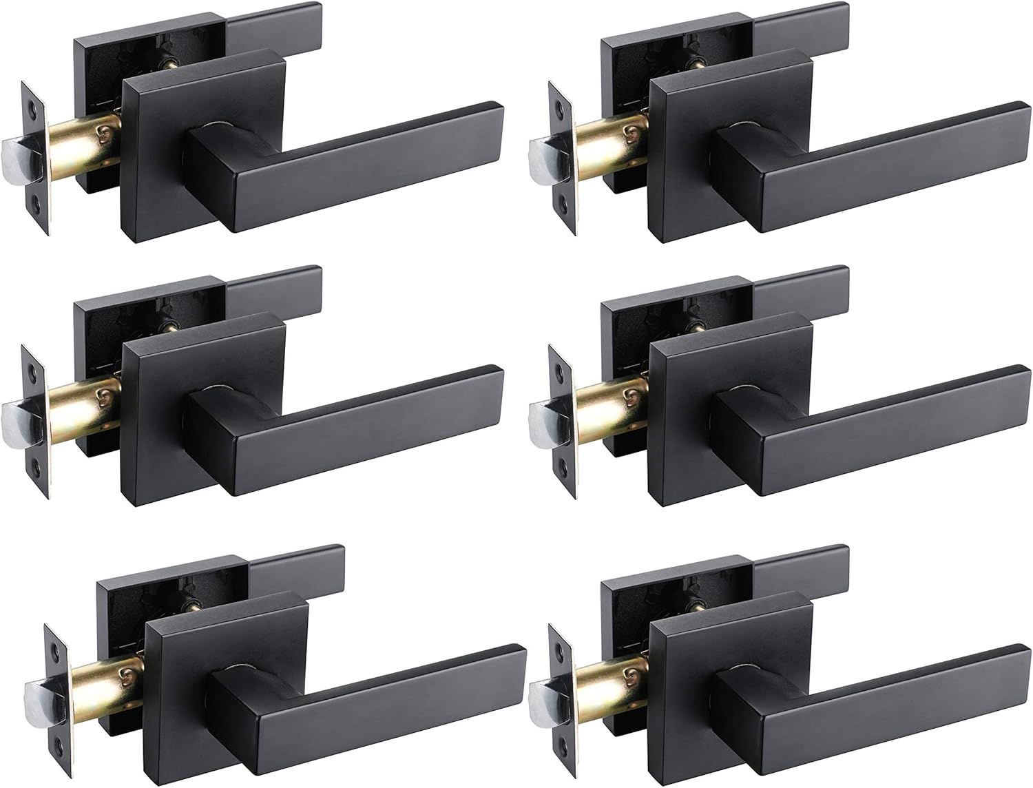 Heavy Duty Door Lock Lever Handle in Matte Black (6 Pack, Hall & Closet, Black)