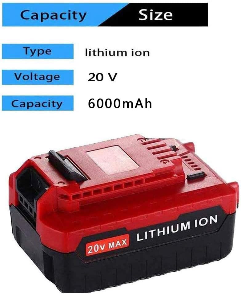 Upgraded 2 Pack 6000mAh 20V MAX Lithium Replacement for Porter Cable 20v Lithium Battery PCC685L PCC680L 20 Volts Batteries. Pack of 2