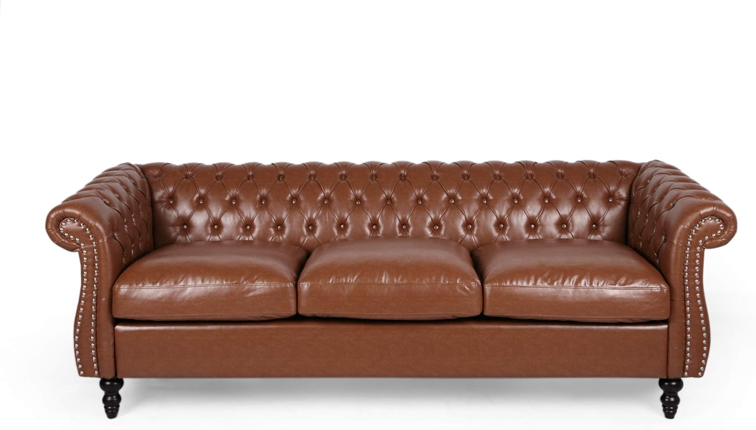 Christopher Knight Home Quentin Chesterfield Tufted Sofa with Scroll Arms, Cognac Brown, Dark Brown