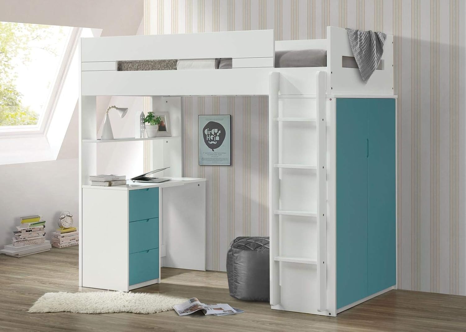 ACME Furniture Nerice Loft, White & Teal