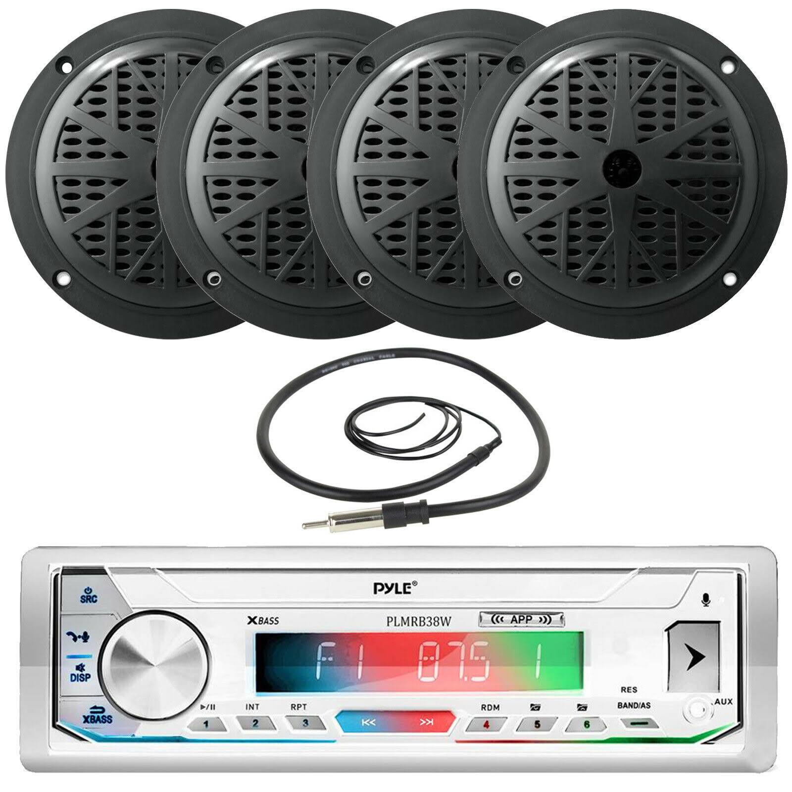 Pyle Plmrb39w Bluetooth Boat Receiver, 4X 5.25&& Black Stereo Speakers, Antenna