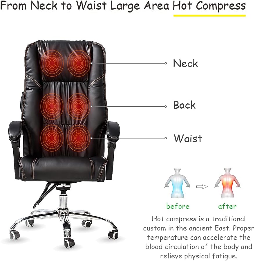 TEAMOR Massage Reclining Office Chair - Ergonomic High Back Recliner Swivel Computer Desk Chair with Armrest Support, Adjustable Rolling Executive Massager Chair for Home Office Work, Black