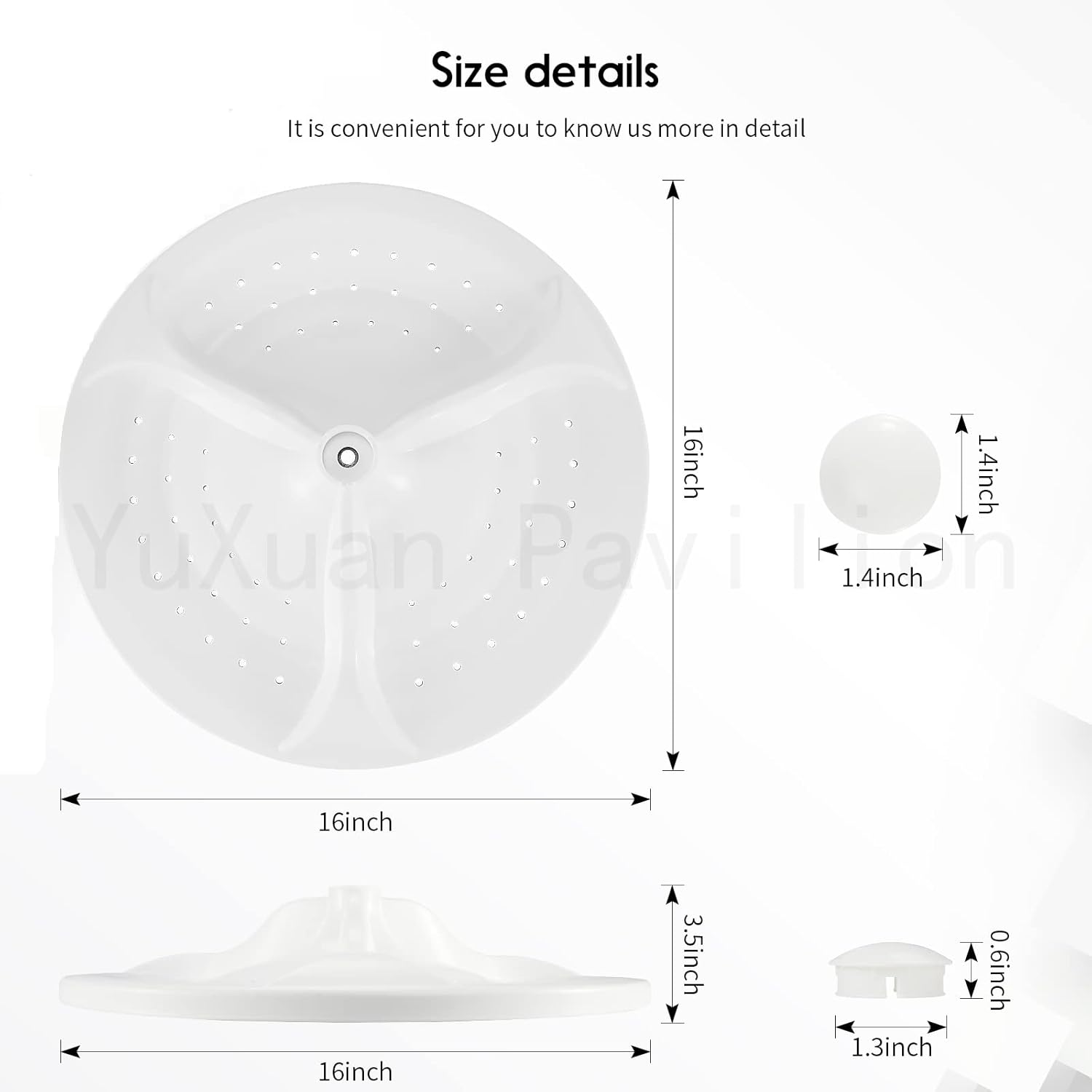 YuXuan Pavilion Replace Whirlpool W10752283 Washer Washplate Part and Cap