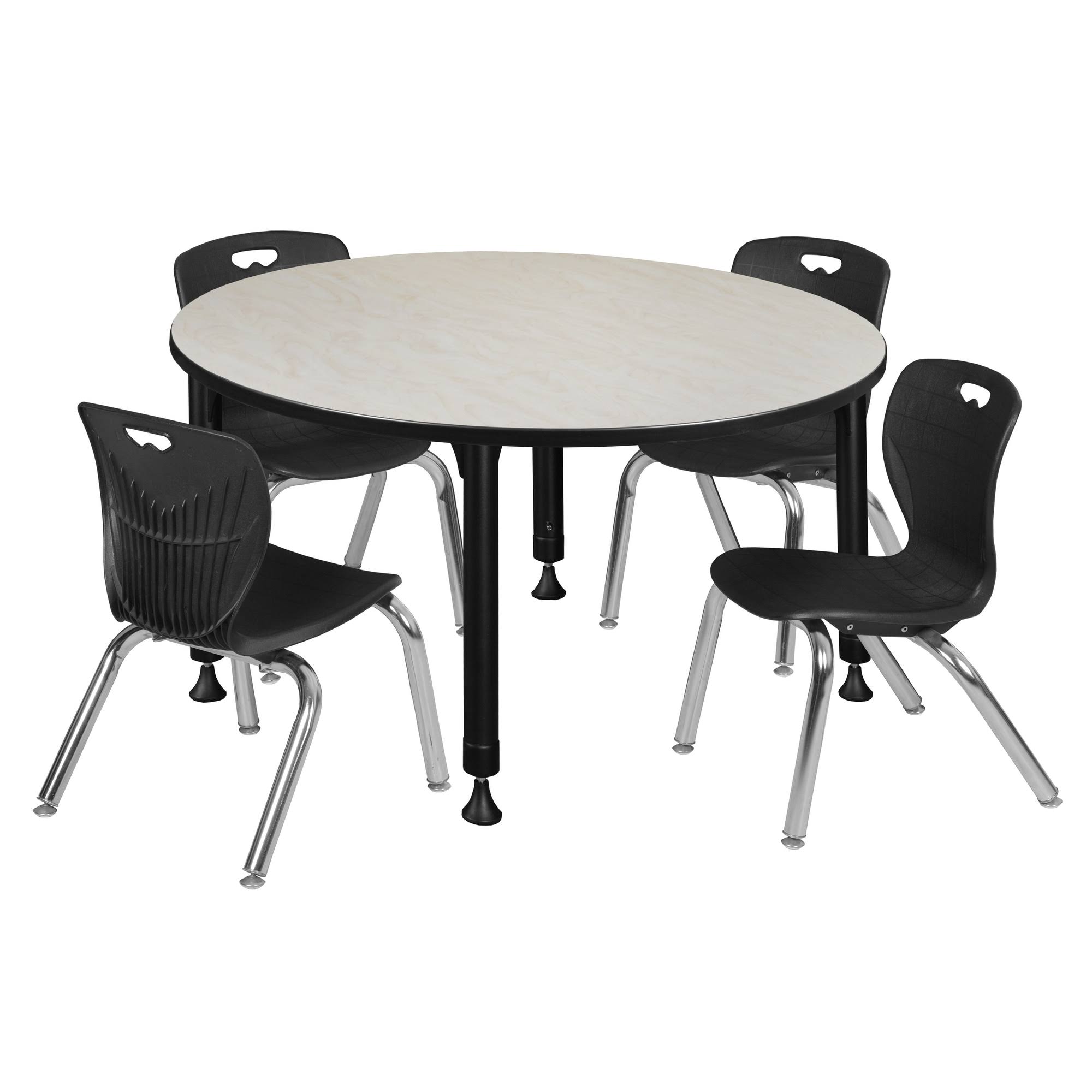 Regency TB48RNDPLAPBK45BK Kee 48 in. Round Height Adjustable Classroom Table - Maple u0026 4 Andy 12-in Stack Chairs Black