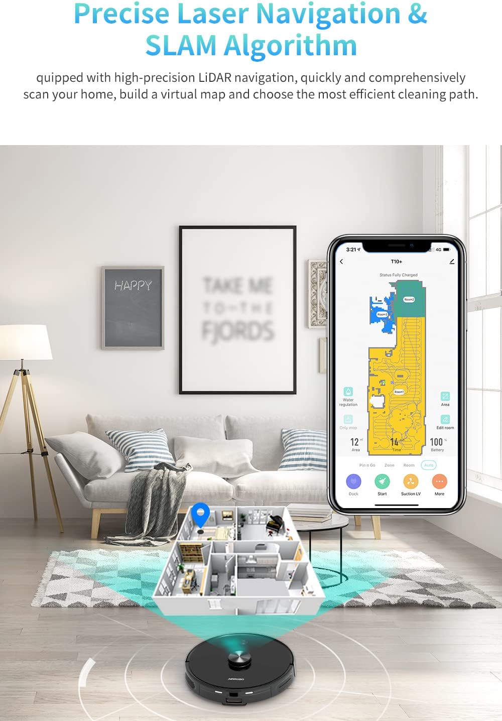 AIRROBO T10+ Robot Vacuum and Mop with Self-Empty Base, Lidar Navigation, 5200mAh Battery, WI-FI Connected, Smart Mapping, Select Room, NO-go Zone, Compatible with Alexa and Google Assistant.