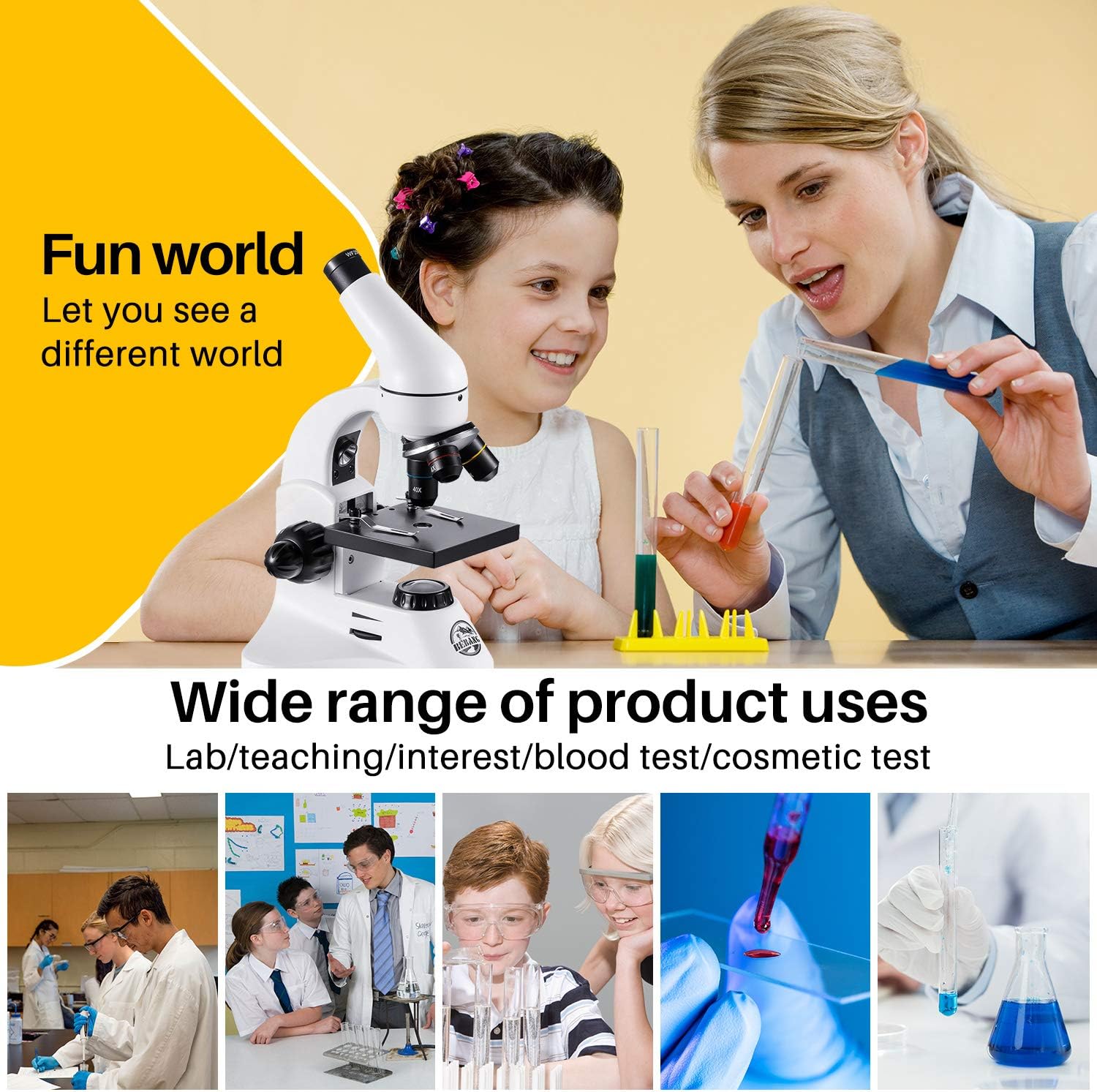 BEBANG 200X-2000X Microscope for Kids & Students Science Compound Microscope Kit with Slides & Adapter for Smartphone &Complete Lab Accessories Kit