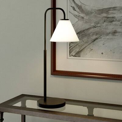 Omwati 27x22 Arched Table Lamp Latitude Run Base Color: Blackened Bronze, Shade Color: White