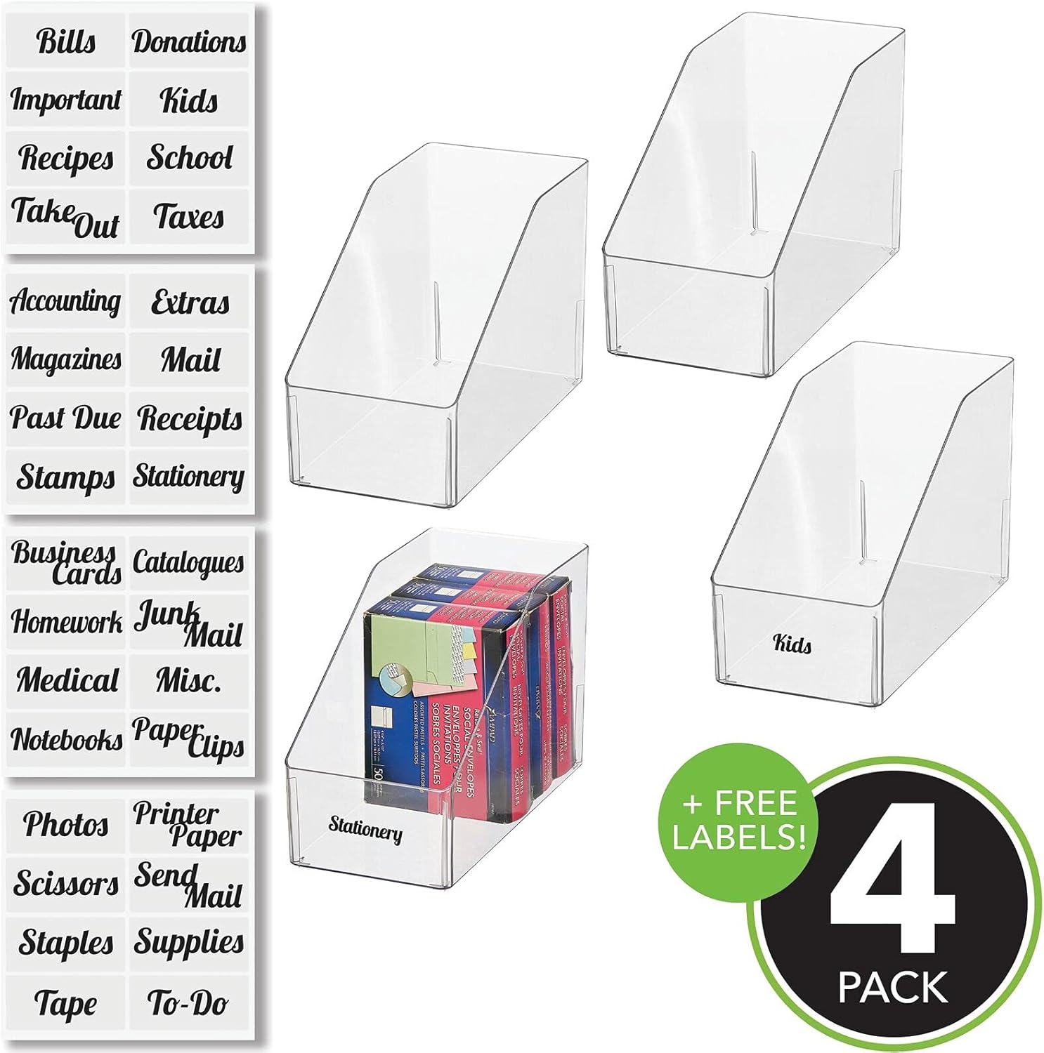 mDesign Plastic Slanted Open Front Home Office Storage Bin Container, Desk Organizer - Holds Gel Pens, Erasers, Tape, Pencils, Highlighters, Markers - 6