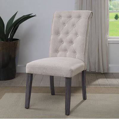 Acme Sanremo Side Chair (Set-2), Beige Linen u0026Amp; Gray Finish 73267 Canora Grey