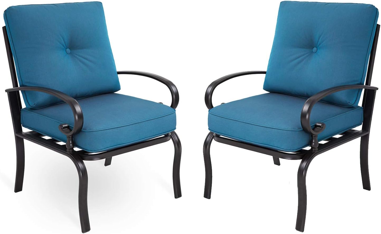 Oakmont Outdoor Furniture Bistro Set Dining Chairs Set of 2 Patio Club Chairs Outdoor Wrought Iron Furniture Set, a Pair of Garden Dining Seating Chair, All-Weather Patio Furniture, Peacock Blue