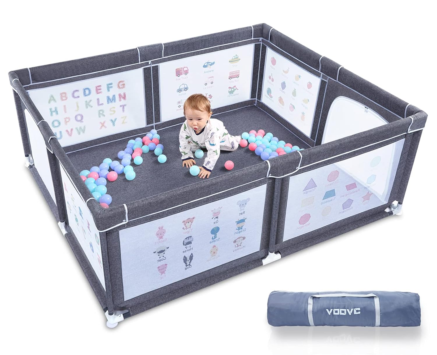 VOOVC Baby Playpen, Upgraded Playards for Babies, 71x 60x28 Inchs Toddlers Sturdy Safety Big Kids Activity Center with Gate Anti-Slip Suckers Tear-Resistant Mesh