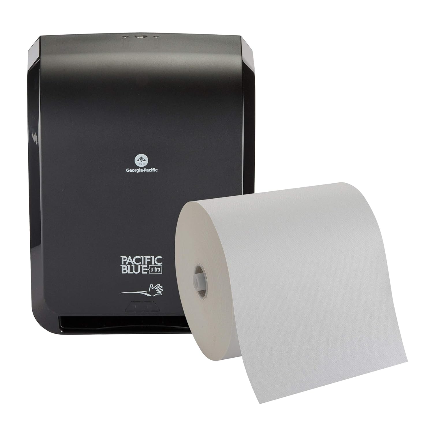 Pacific Blue Ultra 8” High-Capacity Automated Touchless Paper Towel Dispenser Starter Kit by GP PRO (Georgia-Pacific), Black Dispenser (59590) 1 White Towel Roll (26491) Pack of 2