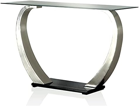 Furniture of America Navarre Stainless Steel Console Table in Silver and Black