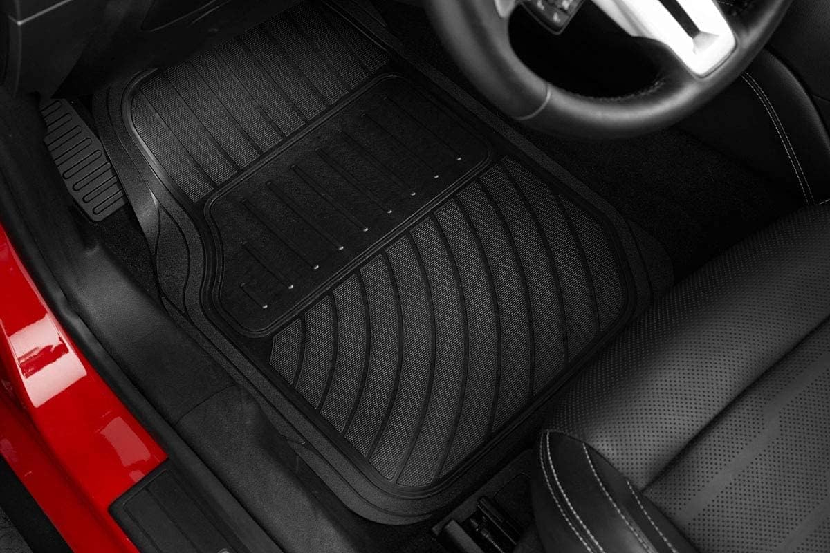 Packy Poda Rubber Car Mats 4 pcs 7 Seater Car Floor Mats Rubber Front and Rear PVC Rubber for Cars SUV Van Truck &ndash; All-Weather Protection Mats &ndash; Heavy-Duty Mats with Trimmable Design