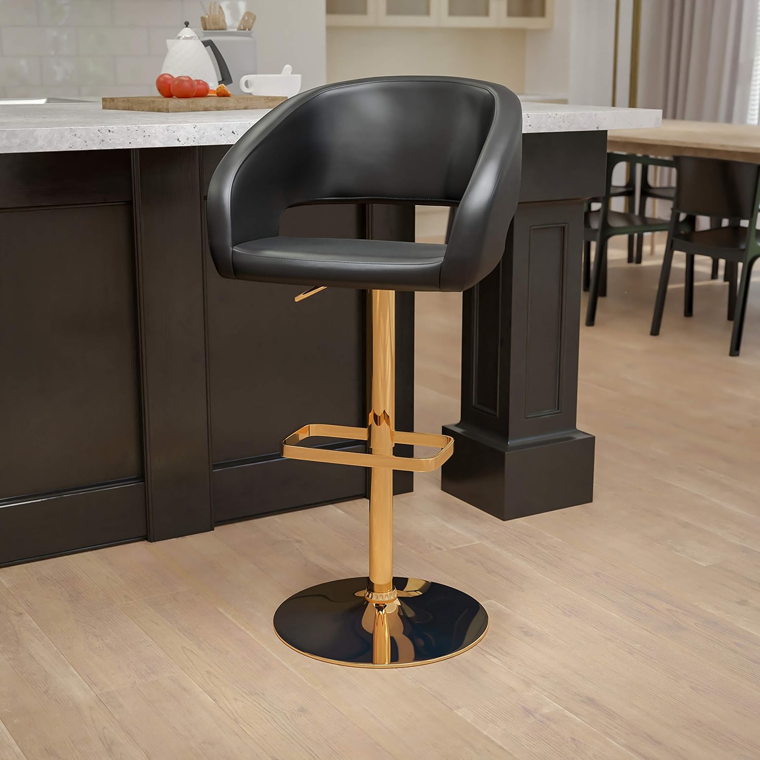 Flash Furniture Contemporary White Vinyl Adjustable Height Barstool with Rounded Mid-Back and Chrome Base