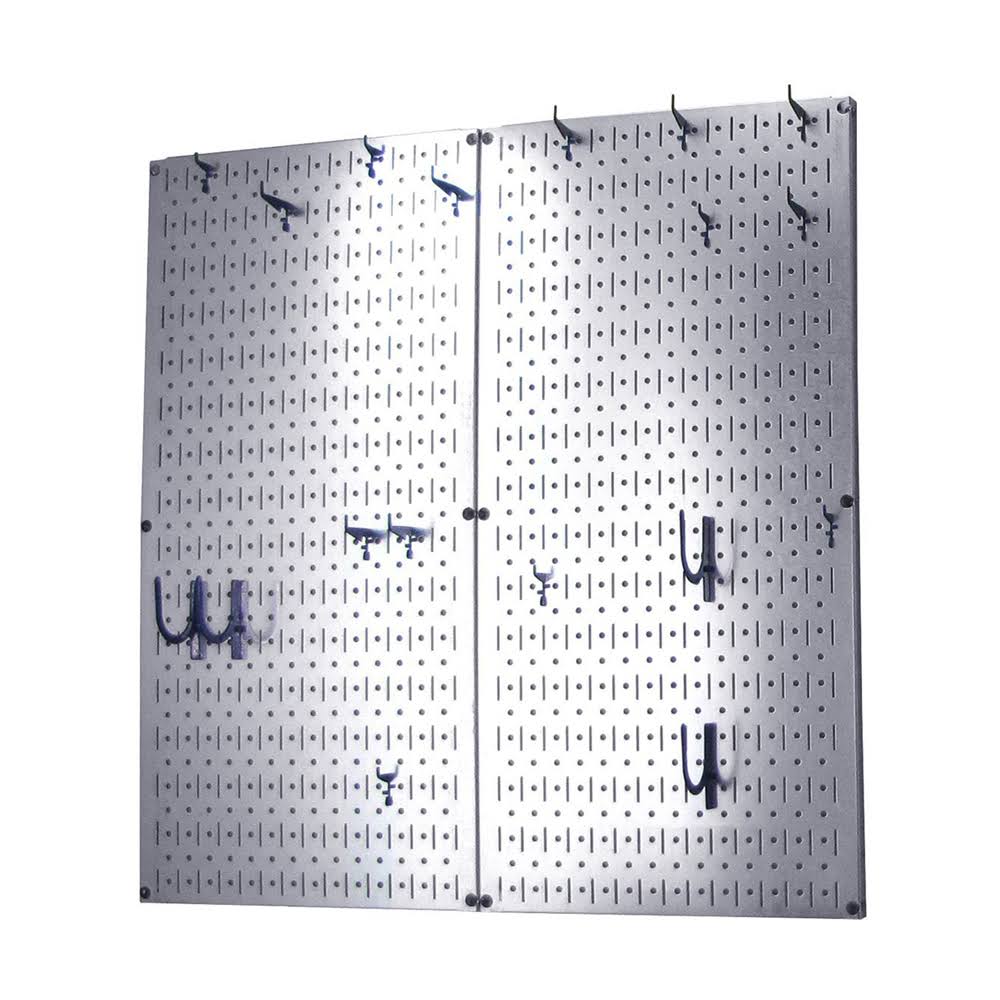 Wall Control Kitchen Pegboard Organizer Pots and Pans Pegboard Pack Storage and Organization Kit with Metallic Silver Pegboard a