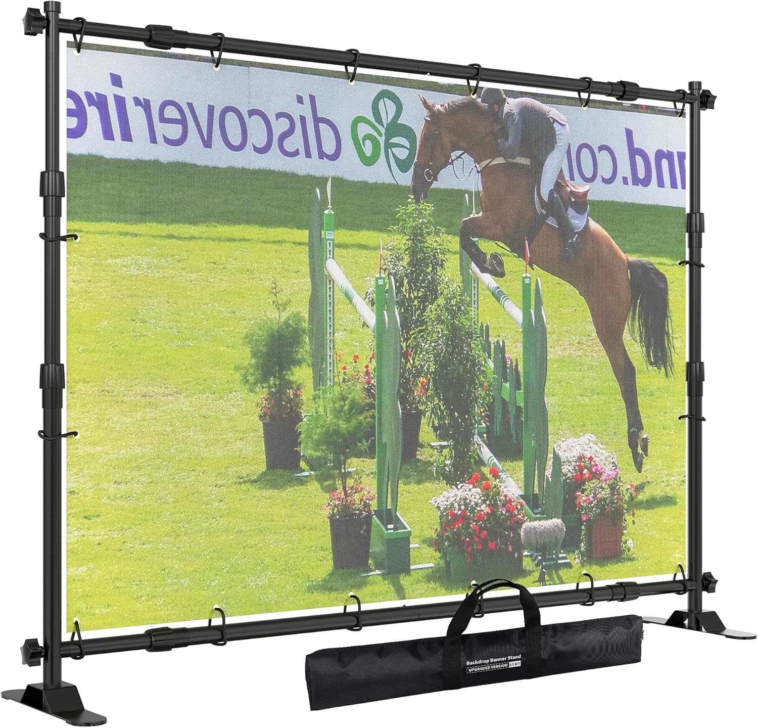 8'x8' Heavy Duty Backdrop Banner Stand,with Thicker Professional Large Telescopic Connecting Pipe,Fit Trade Show and Display Booth Exhibitor Background,with Carrying Bag（Black)