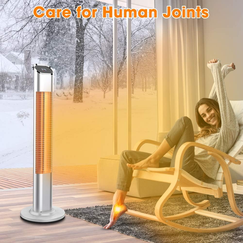 Electric Infrared Space Heater, Quiet Patio Heater/ Garage Heater with Gold Tube Freestanding Portable Room Heater with 9 Level Temp, Remote Control, 24H Timer for Large Space/ Bedroom, Office Heater