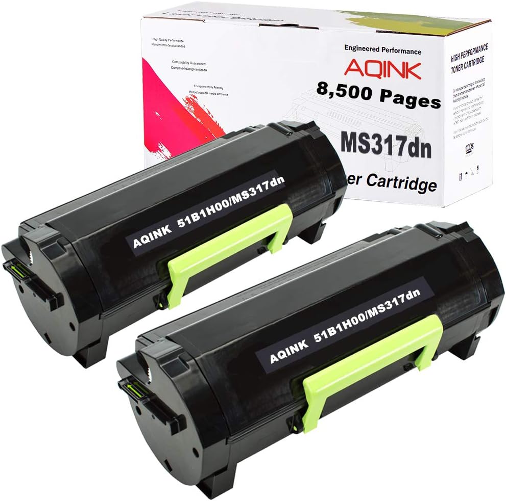 AQINK 51B1H00 Remanufactured Toner Cartridge Replacement for Lexmark, MS417, MS517, MS617, MX417, MX517, MX617(8,500 Pages,2 Blacks
