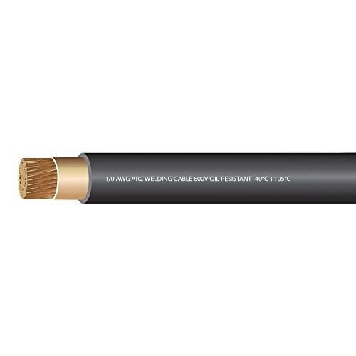 EWCS 1/0 Gauge Premium Extra Flexible Welding Cable 600 Volt - Black - 25 Feet - Made in The USA