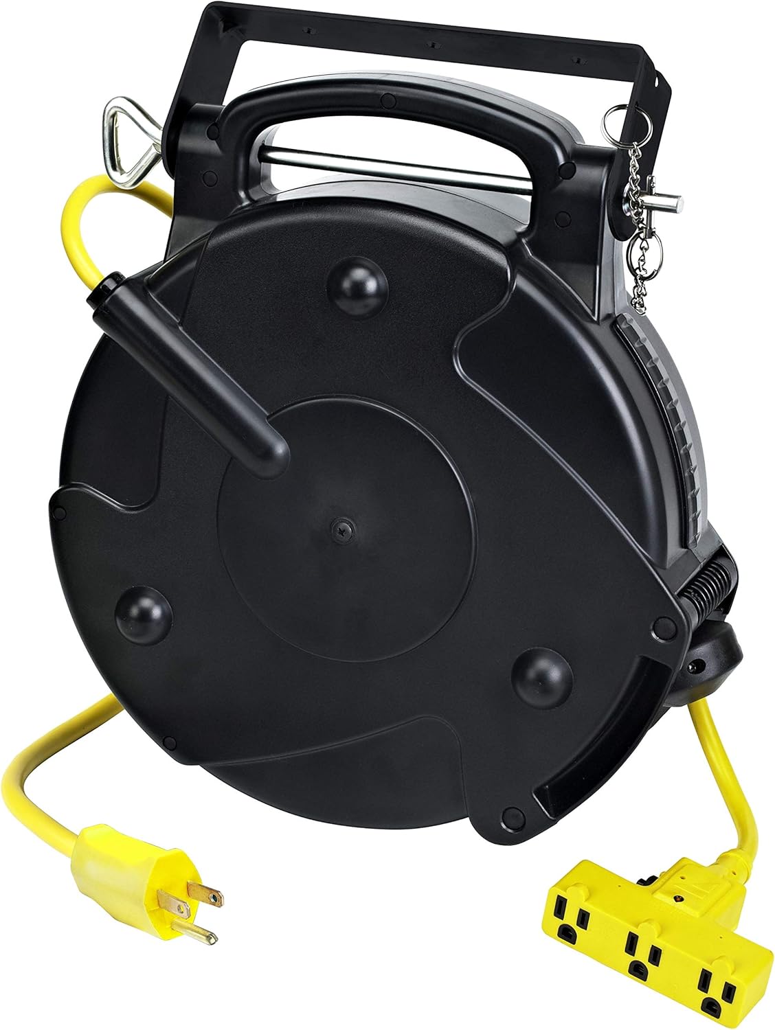Alert 8150M-P Heavy Duty Industrial Retractable Extension Cord Reel w/Tri-Tap, 50 ft, Black, Yellow