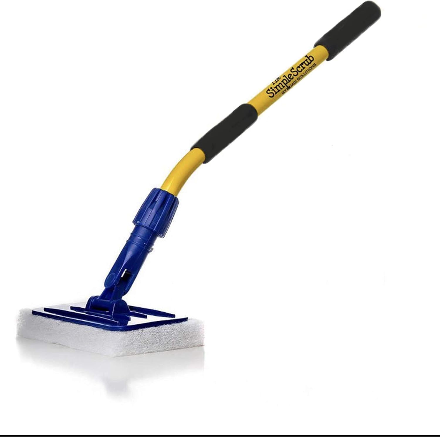 THE SIMPLE SCRUB SHORTY Tile + Shower Scrubbing Mop Brush | Clean Bathroom, Kitchen, + Hard to Reach Places | Ergonomic Handle + Interchangeable, Reusable Heads | Handle + 1 White Cleaning Pad