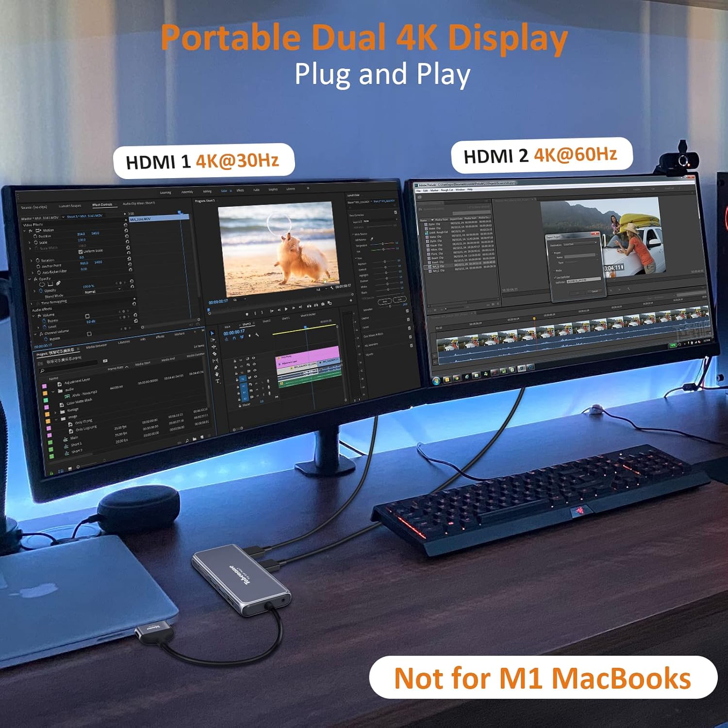 USB C Docking Station Dual Monitor for MacBook Pro/Air, USB C Hub Multiport Adapter, USB C to Dual 4K HDMI Dock, Docking Station with VGA, 4 USB, USB C PD 3.0, RJ45 Ethernet, SD&Micro SD Card Reader