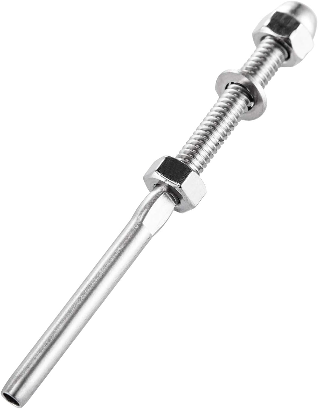 BestEquip 104 Pack 3/16 Inch Stainless Steel SS316 Hand Swage Threaded Stud Tension End Fitting Terminal Cable Kit for Stair Deck Railing Wood & Metal Post, Silver