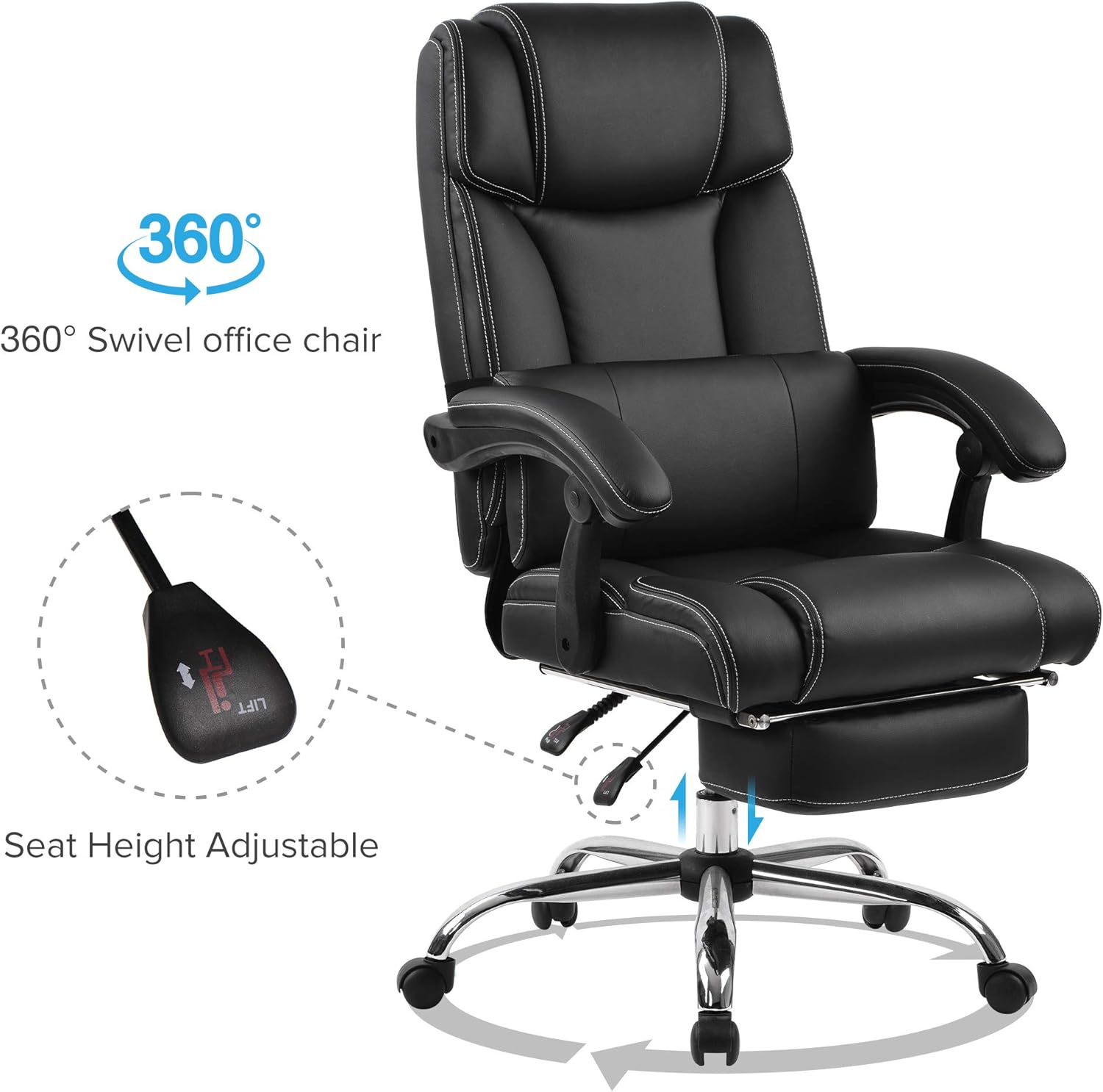 Merax Executive Office Chair, PU Leather Swivel Thick Back & Pddded Seat, High Back Adjustable Reclining, Black