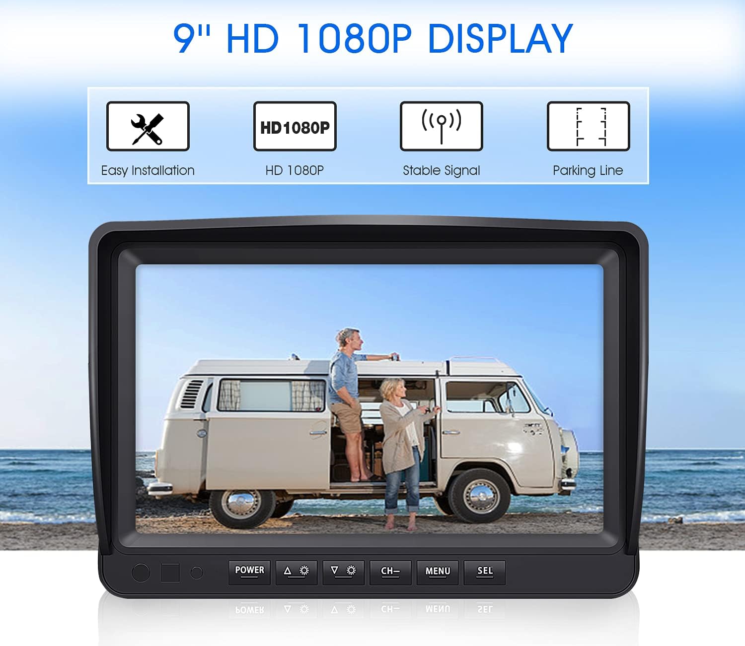 ZEROXCLUB 9&lsquo;&rsquo; Wireless Backup Camera System for RV Truck Trailer Camper, 9 Inch DVR Quad Split Monitor IP69 Waterproof HD 1080P Wireless Rear Side View Cameras, Stable Signal Observation System-B904