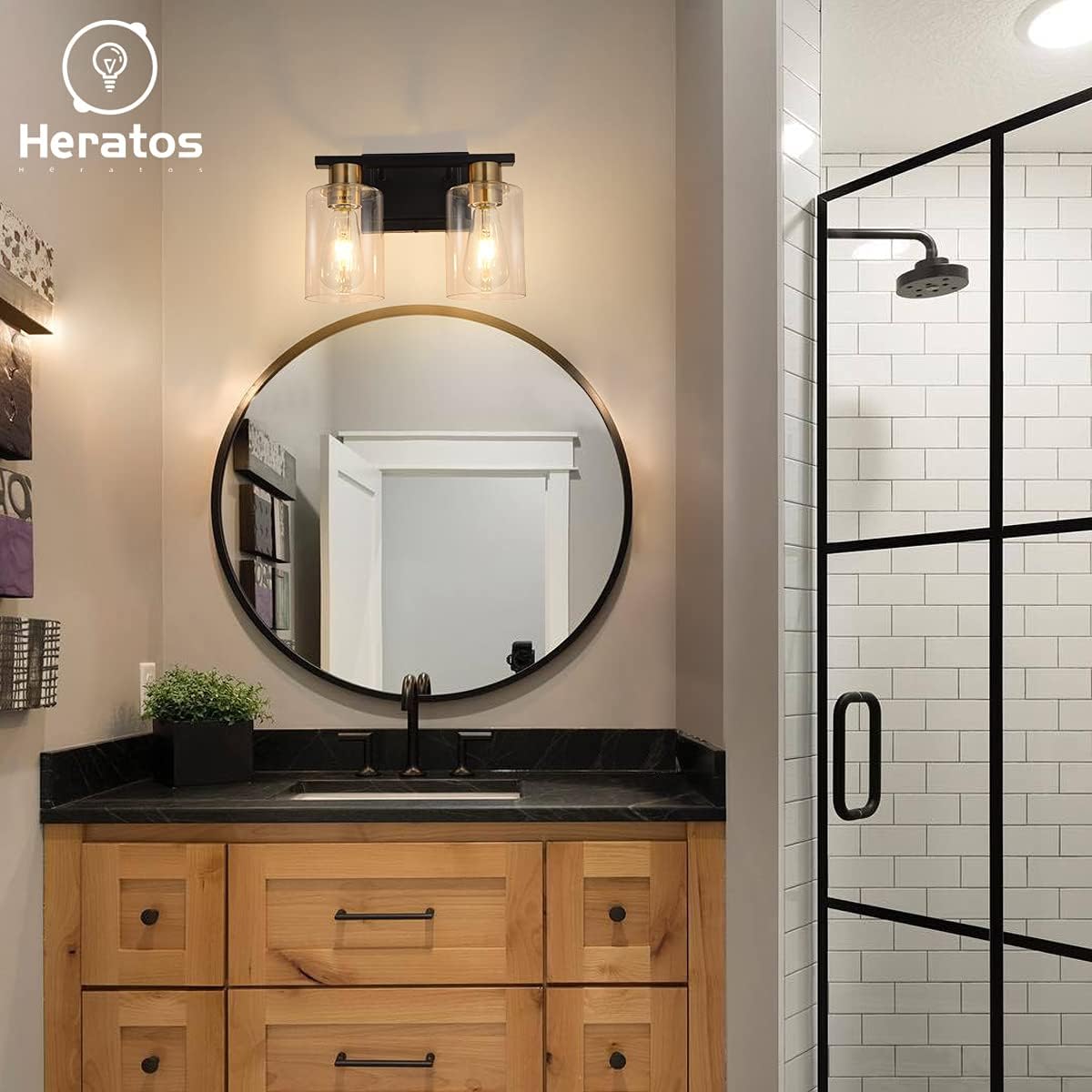 Matt Black and Bronze Farmhouse Vanity Light Wall Mount Lighting Sconce Bathroom Vanity Light (2 Lights)