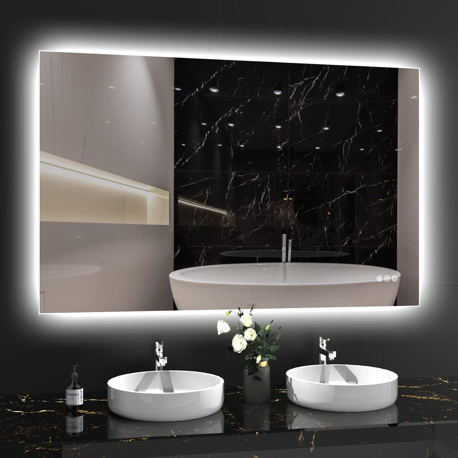 SIMCASA LED Bathroom Mirror 55 x 36 - Anti-Fog Vanity Mirrors for Wall, Dimmable, 3 Color Optional, Memory Function, Double Lightning (Backlit + Front-Lighted), Horizontal & Vertical