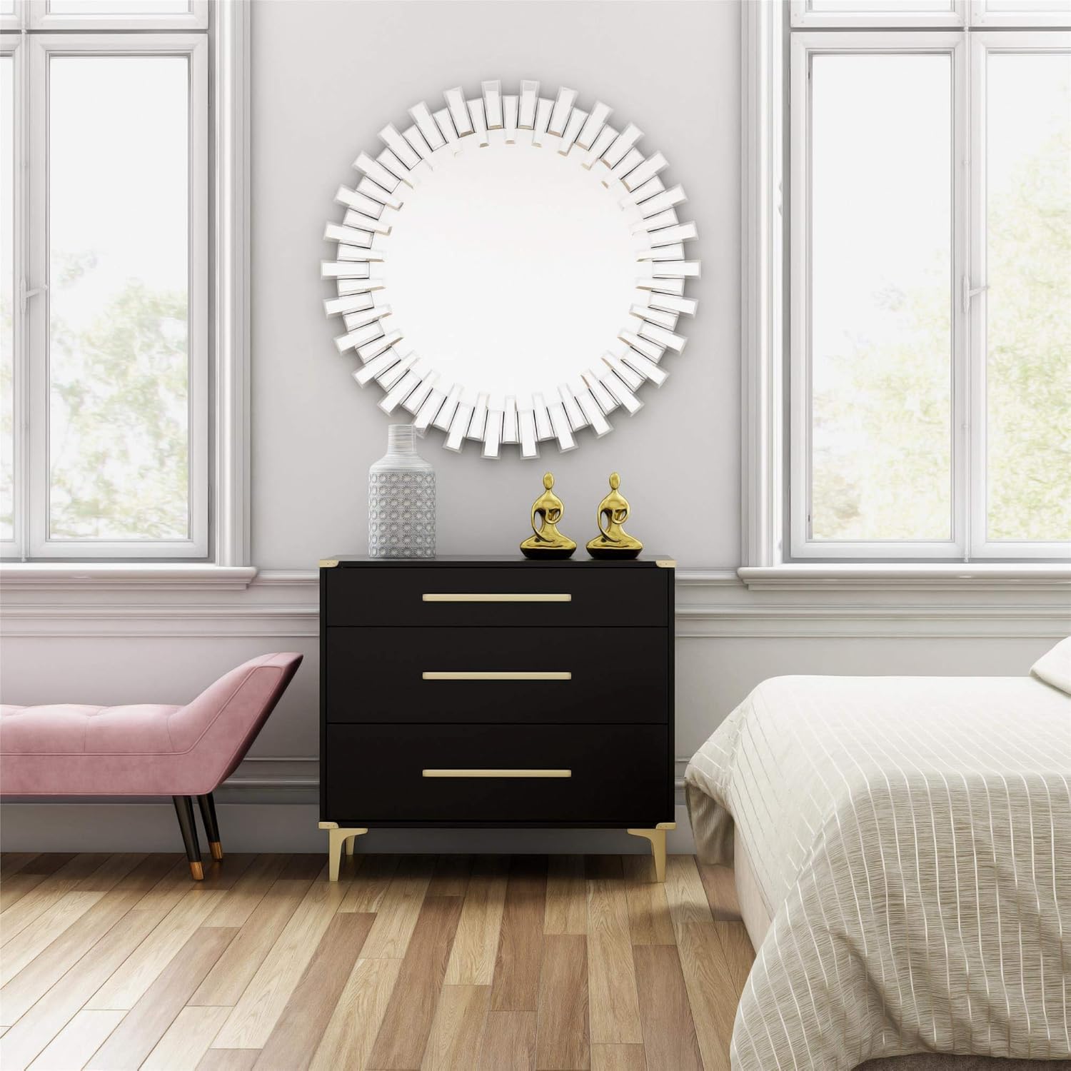 CosmoLiving by Cosmopolitan Karissa 3-Drawer, Black Dresser