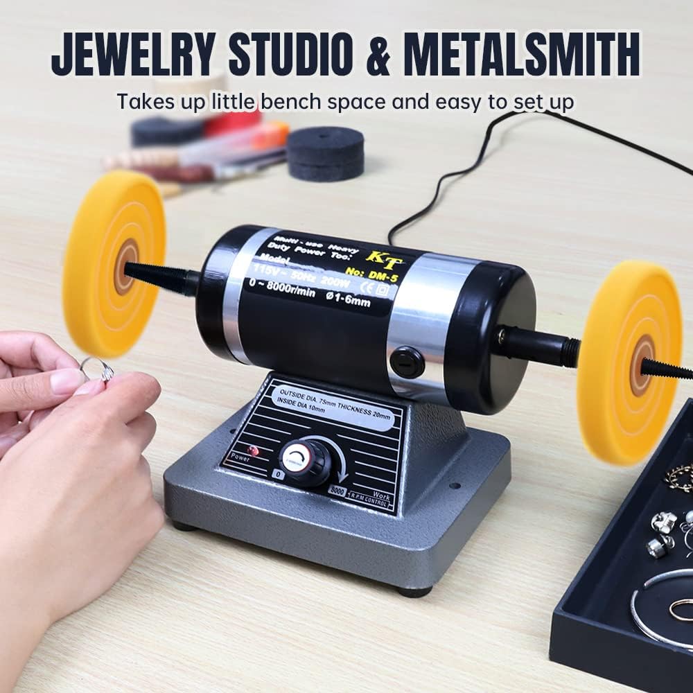 ToAuto Bench Buffer Polisher, Electric Benchtop Jewelry Rock Polishing Machine 110V Dual Tapered Spindles 4 inch Buffing Wheel Grinder Machine 8000RPM Variable Speed for Metal Silver Jewelry Jade